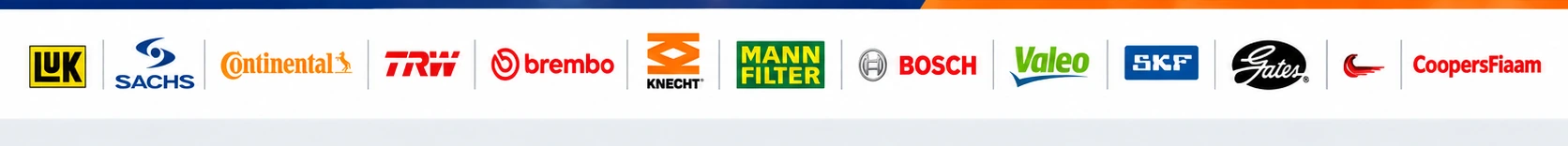 Logos des marques LuK, Sachs, Continental, TRW, Brembo, Knecht, Mann Filter, Bosch, Valeo, SKF, Gates et CoopersFiaam